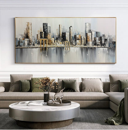 Original Brooklyn Bridge Canvas Wall Art, Abstract New York Cityscape Oil Painting on Canvas, Modern Manhattan Painting for Living Room