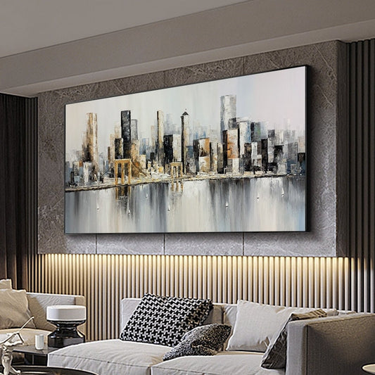 Original Brooklyn Bridge Canvas Wall Art, Abstract New York Cityscape Oil Painting on Canvas, Modern Manhattan Painting for Living Room