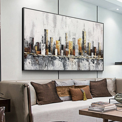 Abstract New York Cityscape Oil Painting on Canvas, Original Manhattan Canvas Wall Art, Modern Urban Painting for Living Room, Bedroom Décor