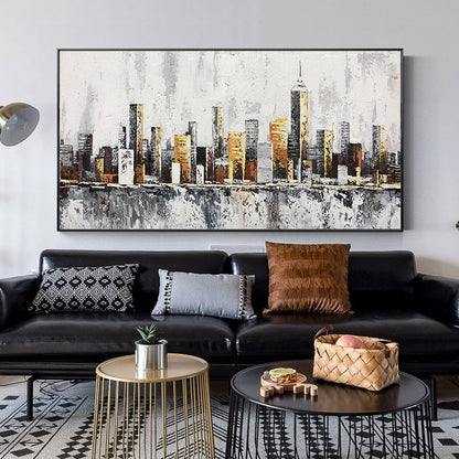 Abstract New York Cityscape Oil Painting on Canvas, Original Manhattan Canvas Wall Art, Modern Urban Painting for Living Room, Bedroom Décor