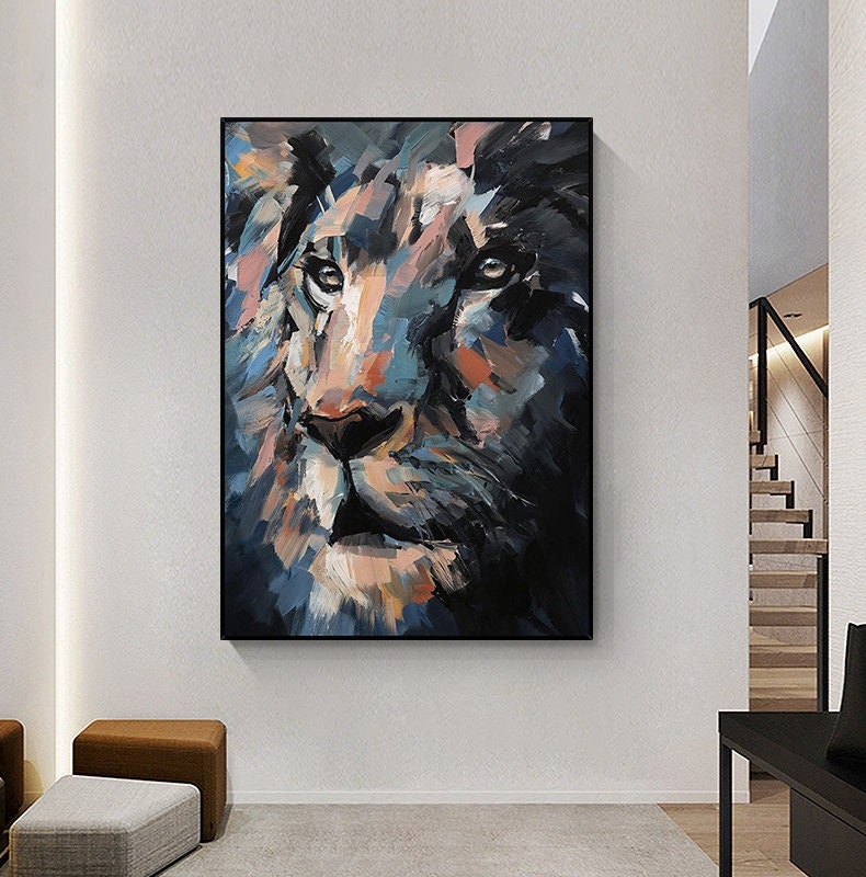Original Lion Oil Painting on Canvas, Large Abstract Animal Canvas Wall Art, Modern Impressionist Lion Artwork for Living Room,bedroom Decor