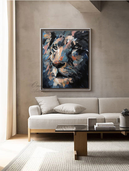 Original Lion Oil Painting on Canvas, Large Abstract Animal Canvas Wall Art, Modern Impressionist Lion Artwork for Living Room,bedroom Decor