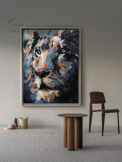 Original Lion Oil Painting on Canvas, Large Abstract Animal Canvas Wall Art, Modern Impressionist Lion Artwork for Living Room,bedroom Decor
