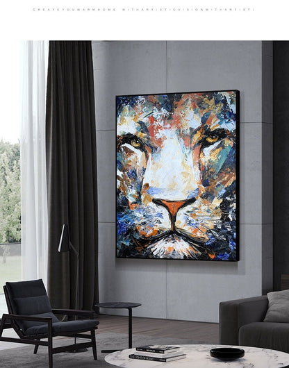 Original Lion Oil Painting on Canvas, Large Abstract Animal Canvas Wall Art, Modern Impressionist Lion Artwork for Living Room,bedroom Decor