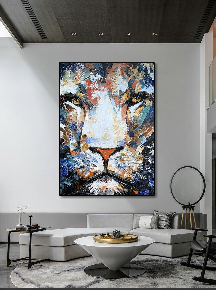 Original Lion Oil Painting on Canvas, Large Abstract Animal Canvas Wall Art, Modern Impressionist Lion Artwork for Living Room,bedroom Decor