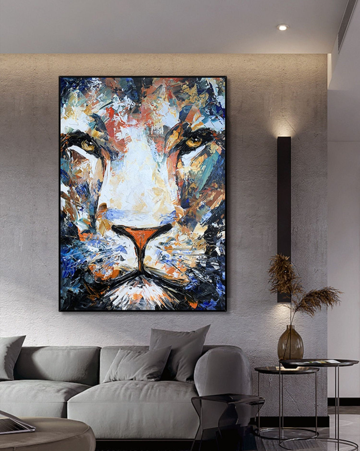 Original Lion Oil Painting on Canvas, Large Abstract Animal Canvas Wall Art, Modern Impressionist Lion Artwork for Living Room,bedroom Decor