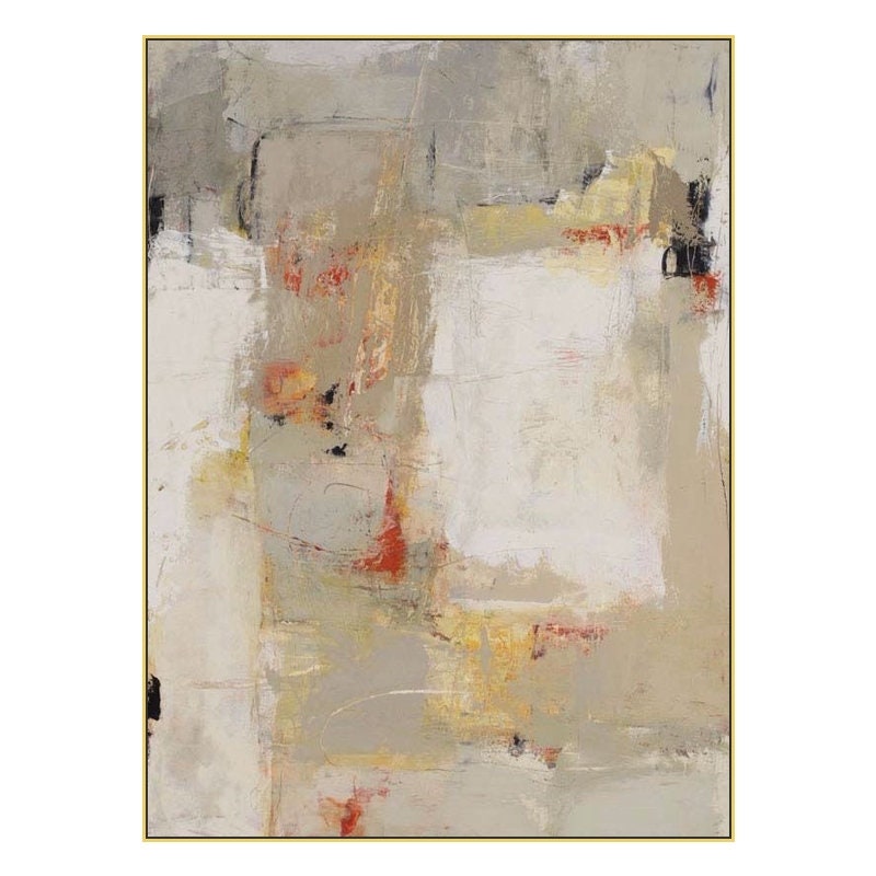 Large Abstract Oil Painting on Canvas, Original Beige and Grey Canvas Wall Art, Modern Textured Painting for Living Room Office Bedroom