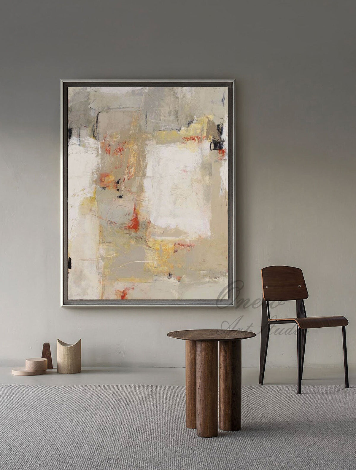 Large Abstract Oil Painting on Canvas, Original Beige and Grey Canvas Wall Art, Modern Textured Painting for Living Room Office Bedroom