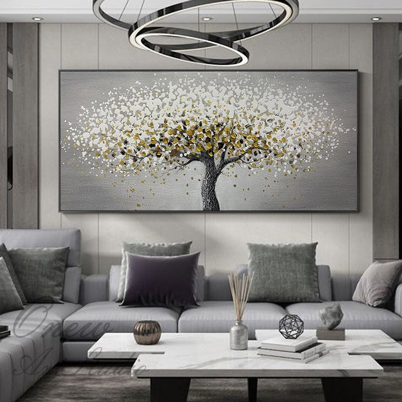 Large Abstract Tree Acrylic Painting on Canvas, Original Handmade Canvas Wall Art, Modern Textured Wall Art for Living Room, Bedroom Décor