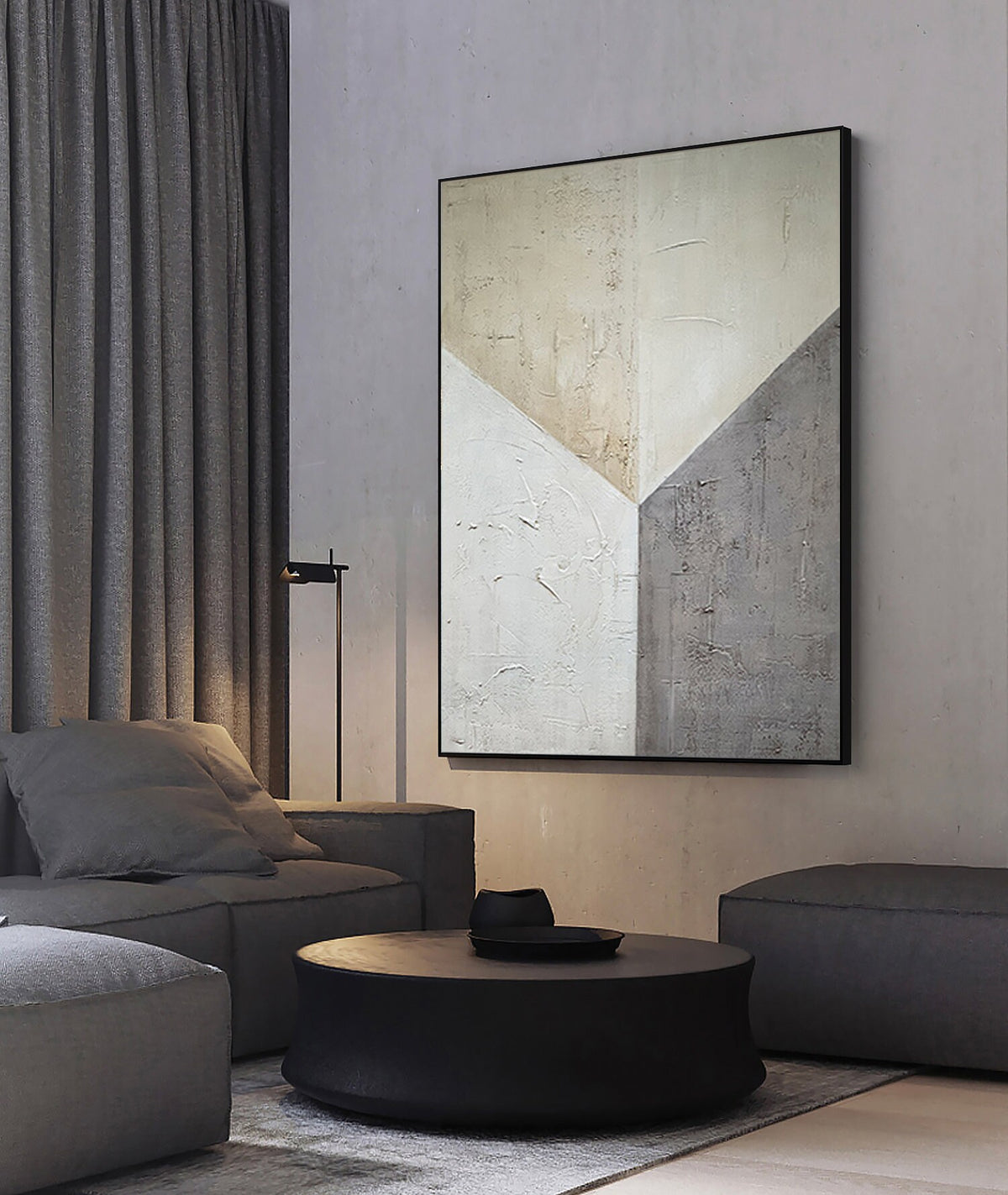 Grey and Beige Abstract Oil Painting on Canvas, Large Original Hand-painted Canvas Wall Art, Modern Minimalist Textured Art for Living Room