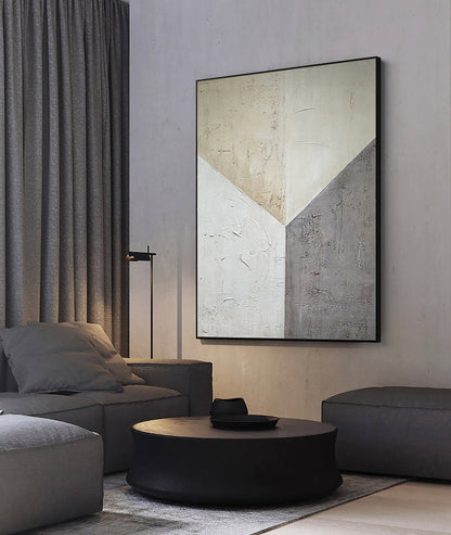 Grey and Beige Abstract Oil Painting on Canvas, Large Original Hand-painted Canvas Wall Art, Modern Minimalist Textured Art for Living Room