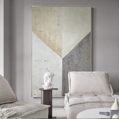 Grey and Beige Abstract Oil Painting on Canvas, Large Original Hand-painted Canvas Wall Art, Modern Minimalist Textured Art for Living Room