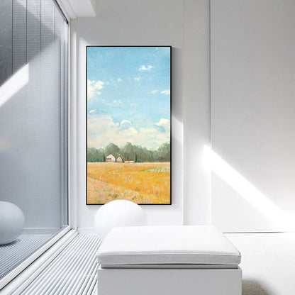 Impressionist Golden Wheat Field and Clouds Oil Painting on Canvas, Original Landscape Canvas Wall Art, Modern Nature Art for Living Room