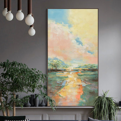 Large Abstract Landscape Oil Painting on Canvas, Original Colorful Clouds Canvas Wall Art, Modern Nature Wall Art for Living Room,home Décor