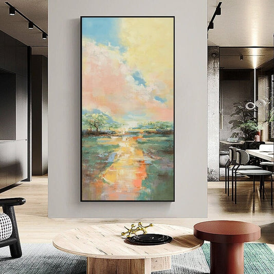 Large Abstract Landscape Oil Painting on Canvas, Original Colorful Clouds Canvas Wall Art, Modern Nature Wall Art for Living Room,home Décor