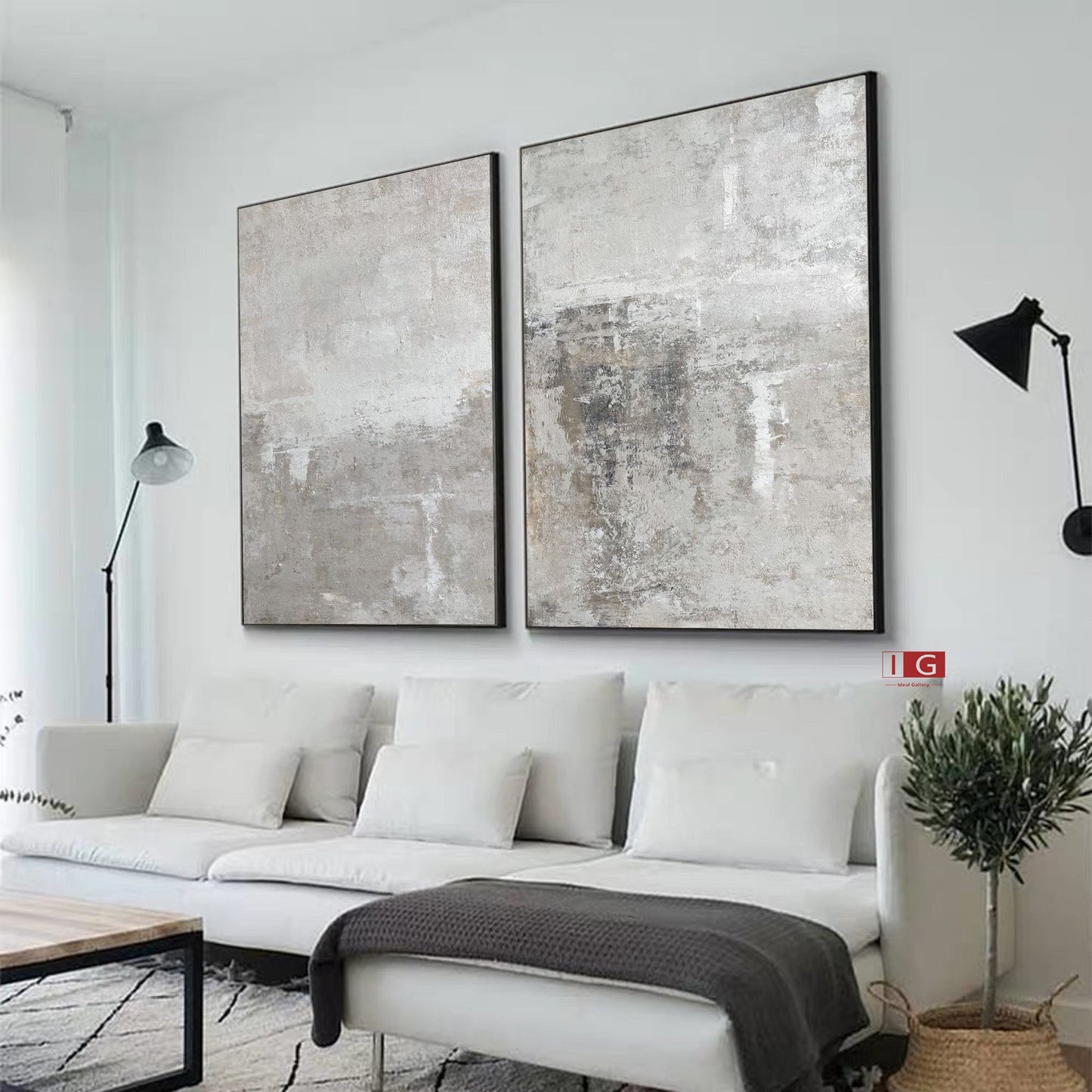 Beige Abstract Painting Set of 2 – Minimalist Wall Art