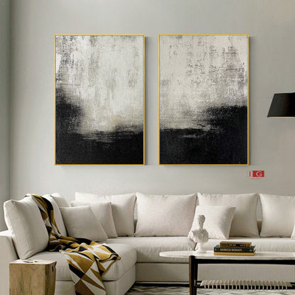 Set of 2 Black and Beige Abstract Paintings – Minimalist Wall Art