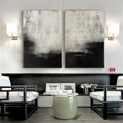 Set of 2 Black and Beige Abstract Paintings – Minimalist Wall Art