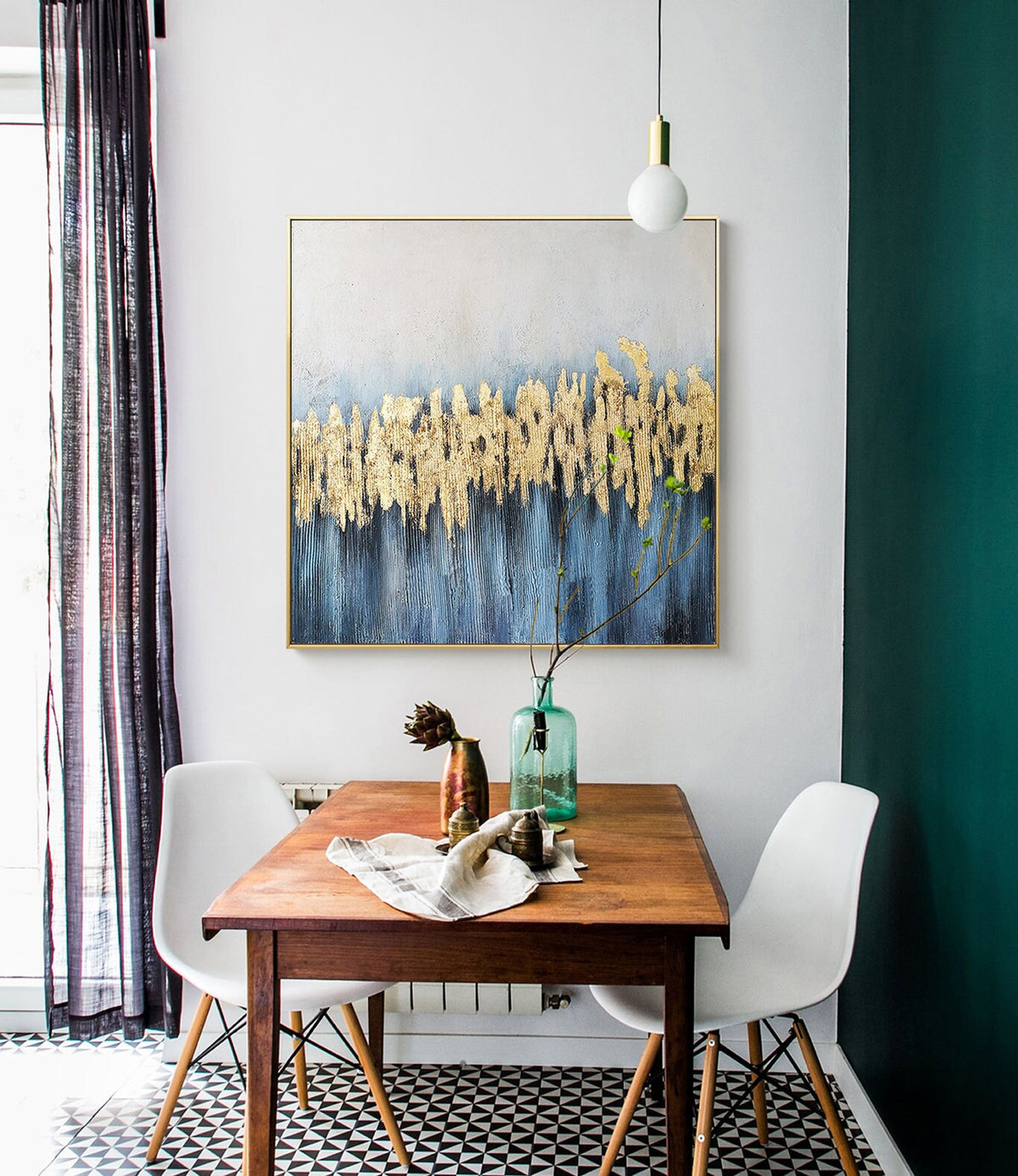 Blue and Gold Abstract Oil Painting on Canvas, Large Original Canvas Wall Art, Modern Minimalist Acrylic Painting for Living Room,home Décor