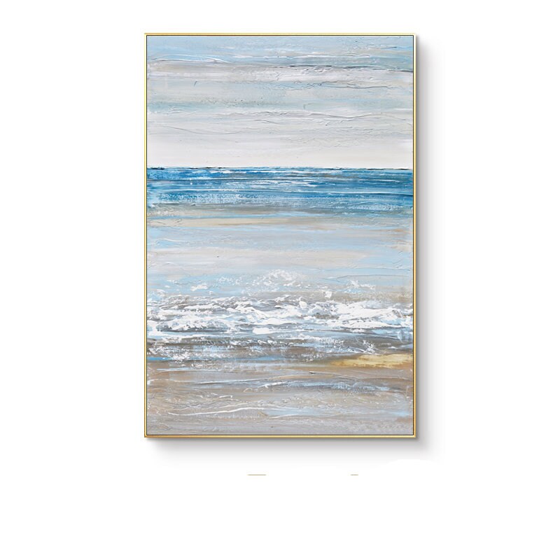 Abstract Seascape Oil Painting on Canvas, Original Beach and Sea Waves Canvas Wall Art, Modern Ocean Wall Art for Living Room, Home Décor