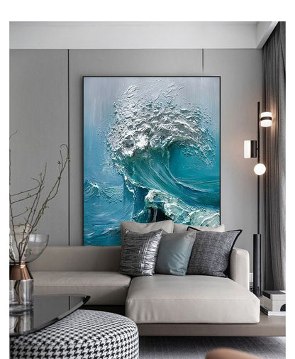 Abstract Ocean Waves Canvas Wall Art, Original Seascape Oil Painting on Canvas, Modern Textured Sea Waves Wall Art for Living Room Bedroom