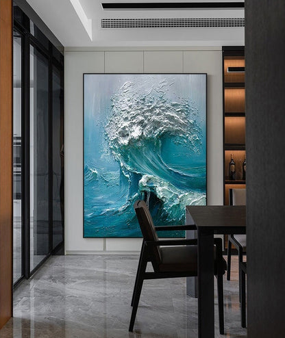 Abstract Ocean Waves Canvas Wall Art, Original Seascape Oil Painting on Canvas, Modern Textured Sea Waves Wall Art for Living Room Bedroom