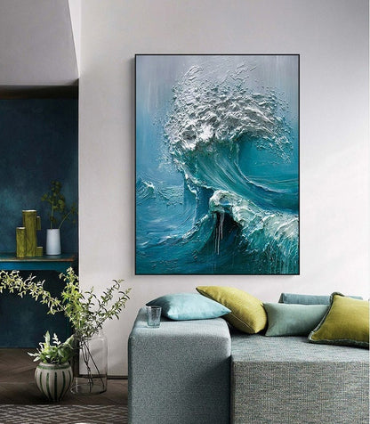Abstract Ocean Waves Canvas Wall Art, Original Seascape Oil Painting on Canvas, Modern Textured Sea Waves Wall Art for Living Room Bedroom