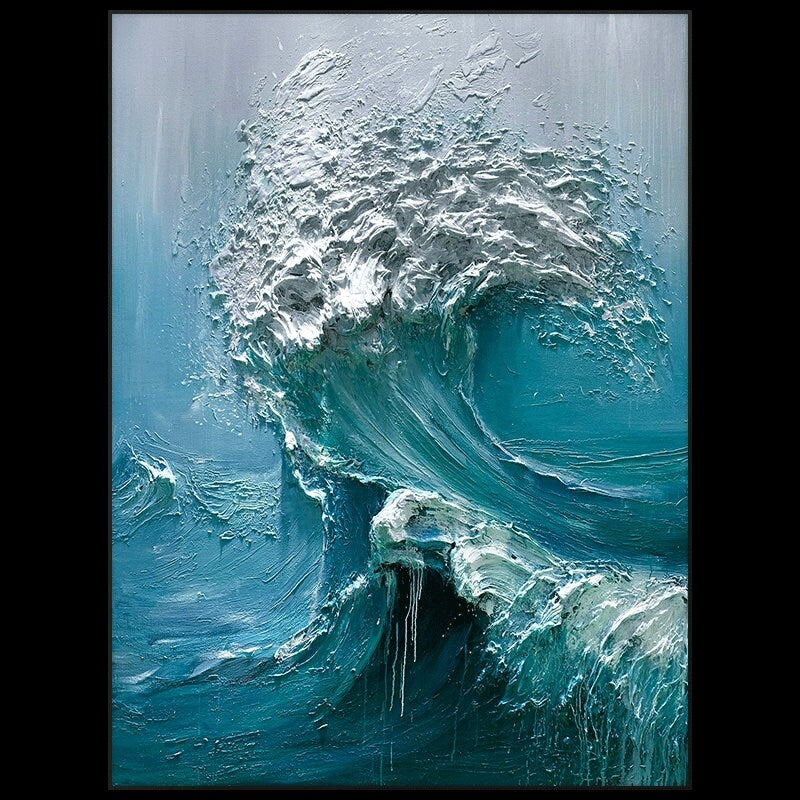 Abstract Ocean Waves Canvas Wall Art, Original Seascape Oil Painting on Canvas, Modern Textured Sea Waves Wall Art for Living Room Bedroom