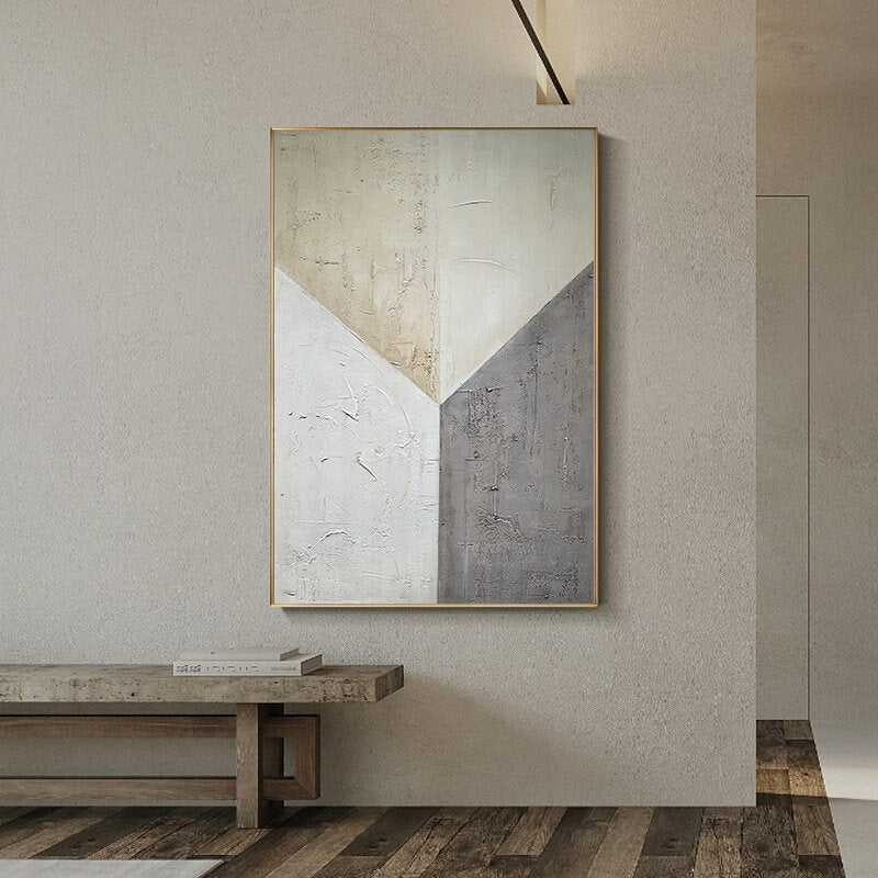Grey and Beige Abstract Oil Painting on Canvas, Large Original Hand-painted Canvas Wall Art, Modern Minimalist Textured Art for Living Room
