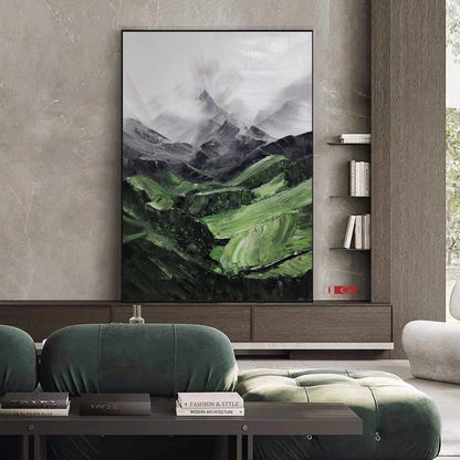 Sage Green Mountainscape Painting – Minimal Abstract Art – Abstract Painting