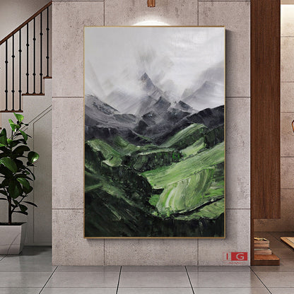 Sage Green Mountainscape Painting – Minimal Abstract Art – Abstract Painting