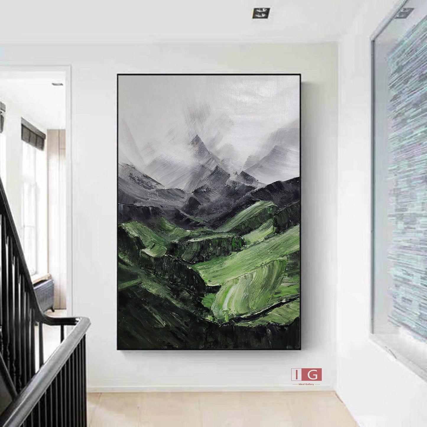 Sage Green Mountainscape Painting – Minimal Abstract Art – Abstract Painting