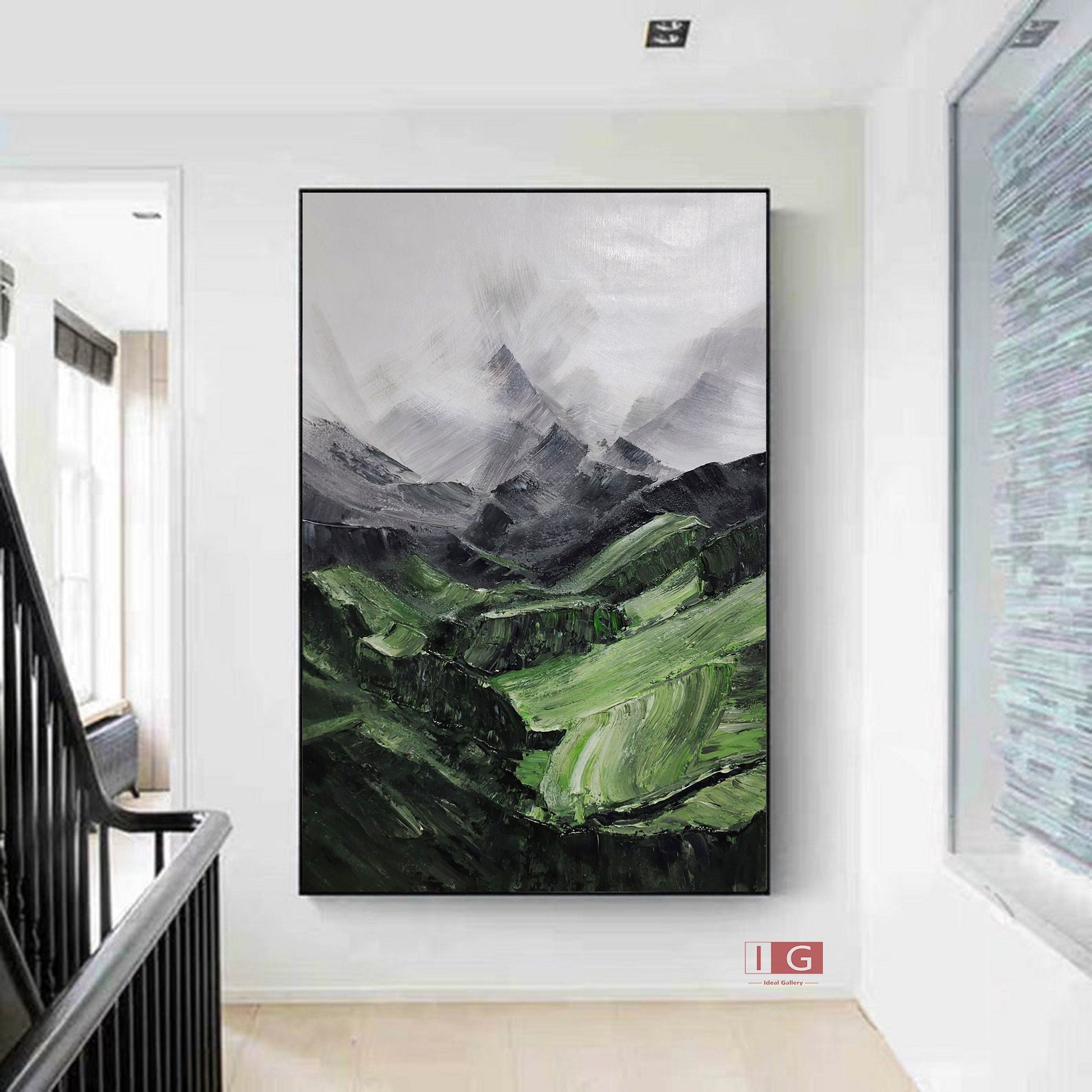 Sage Green Mountainscape Painting – Minimal Abstract Art – Abstract Painting