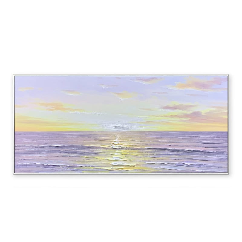 Abstract Seascape Oil Painting on Canvas, Original Sea With Sunrise Canvas Wall Art, Modern Textured Ocean Wall Art for Living Room Bedroom