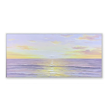 Abstract Seascape Oil Painting on Canvas, Original Sea With Sunrise Canvas Wall Art, Modern Textured Ocean Wall Art for Living Room Bedroom