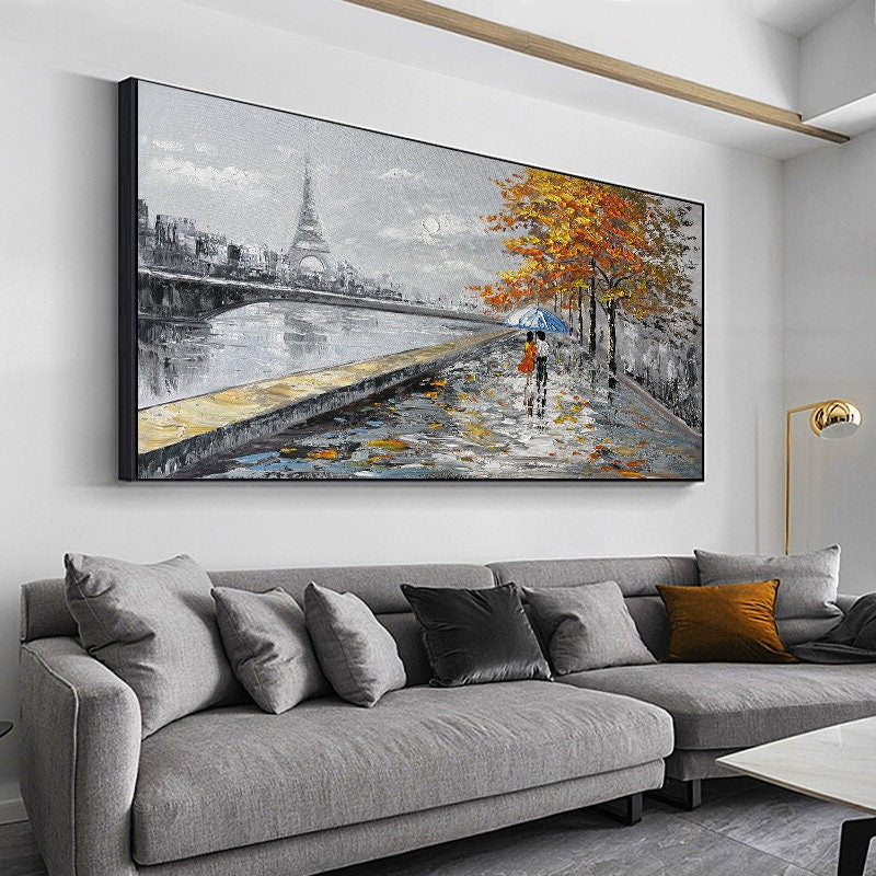 Eiffel Tower Painting, Paris Cityscape, Large Abstract Canvas Art – White Cityscape City Architecture Wall Art | Abstract Han