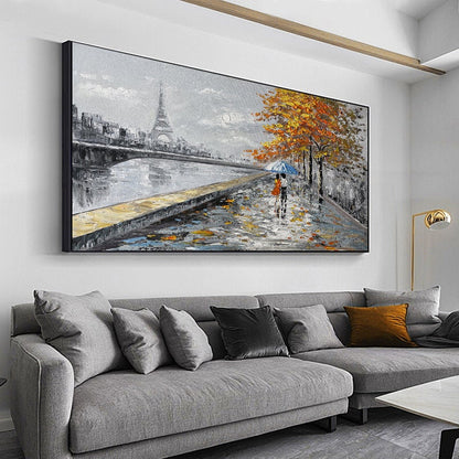 Eiffel Tower Painting, Paris Cityscape, Large Abstract Canvas Art – White Cityscape City Architecture Wall Art | Abstract Han