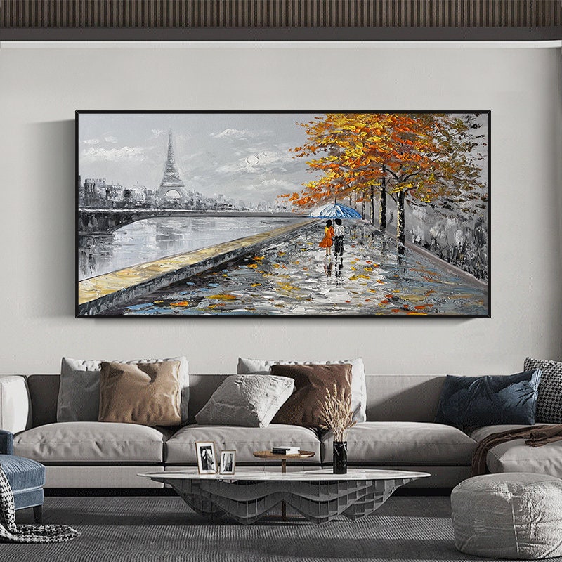Eiffel Tower Painting, Paris Cityscape, Large Abstract Canvas Art – White Cityscape City Architecture Wall Art | Abstract Han