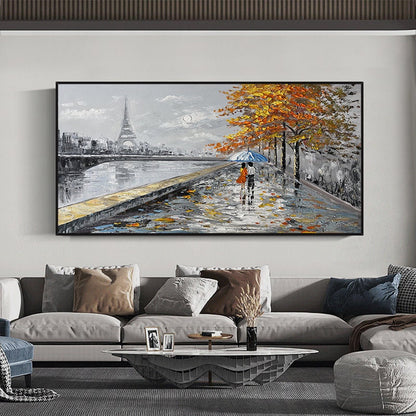 Eiffel Tower Painting, Paris Cityscape, Large Abstract Canvas Art – White Cityscape City Architecture Wall Art | Abstract Han