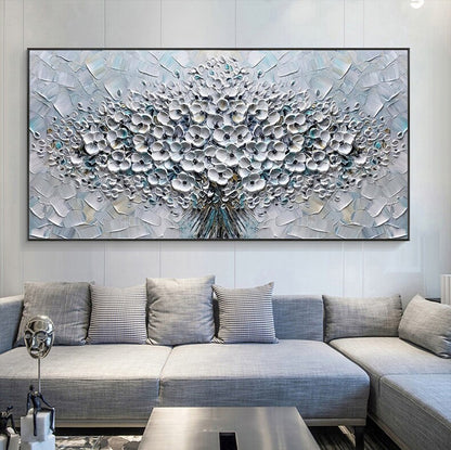 Large Abstract Flower Canvas Wall Art, Original Hand-painted Flower Oil Painting on Canvas, Modern Textured Floral Painting for Living Room