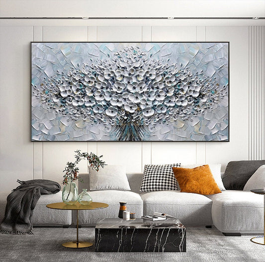 Large Abstract Flower Canvas Wall Art, Original Hand-painted Flower Oil Painting on Canvas, Modern Textured Floral Painting for Living Room