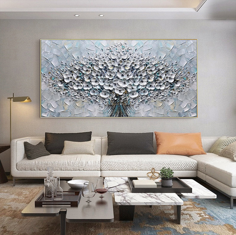 Large Abstract Flower Canvas Wall Art, Original Hand-painted Flower Oil Painting on Canvas, Modern Textured Floral Painting for Living Room