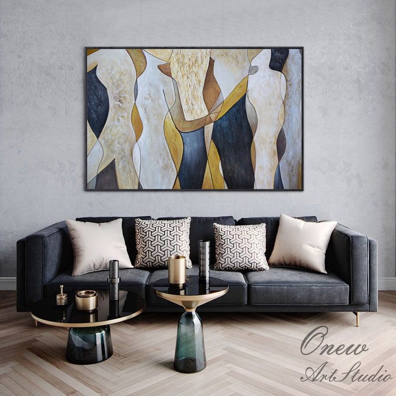 Original Abstract Canvas Wall Art, Large Geometric Figure Acrylic Painting on Canvas,modern Minimalist Artwork for Living Room,bedroom Decor