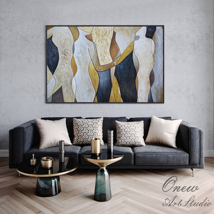 Original Abstract Canvas Wall Art, Large Geometric Figure Acrylic Painting on Canvas,modern Minimalist Artwork for Living Room,bedroom Decor