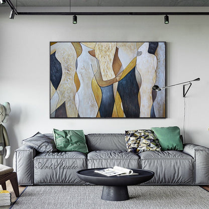 Original Abstract Canvas Wall Art, Large Geometric Figure Acrylic Painting on Canvas,modern Minimalist Artwork for Living Room,bedroom Decor