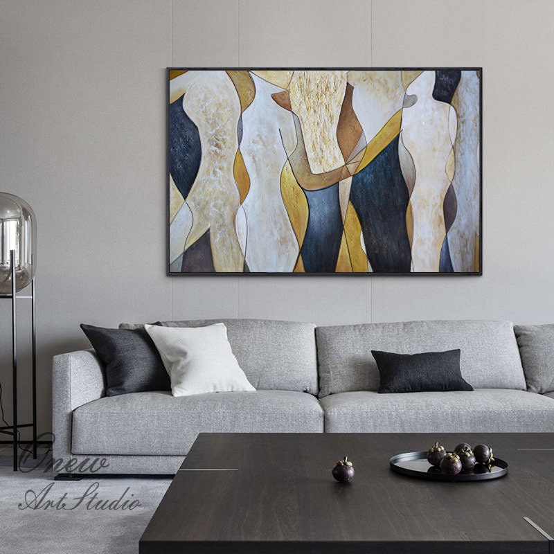 Original Abstract Canvas Wall Art, Large Geometric Figure Acrylic Painting on Canvas,modern Minimalist Artwork for Living Room,bedroom Decor