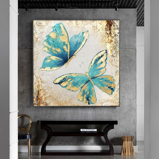Original Blue Butterfly Oil Painting on Canvas, Large Abstract Butterflies Canvas Wall Art, Modern Textured Animal Painting for Living Room