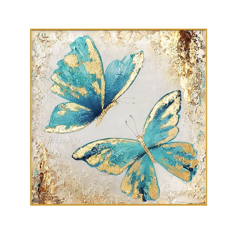 Original Blue Butterfly Oil Painting on Canvas, Large Abstract Butterflies Canvas Wall Art, Modern Textured Animal Painting for Living Room
