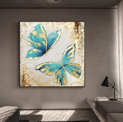 Original Blue Butterfly Oil Painting on Canvas, Large Abstract Butterflies Canvas Wall Art, Modern Textured Animal Painting for Living Room