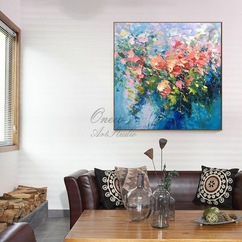 Original Roses Painting on Canvas, Impressionist Flowers Painting, Large Colorful Floral Wall Art, Modern Living Room Wall Art,Bedroom Decor